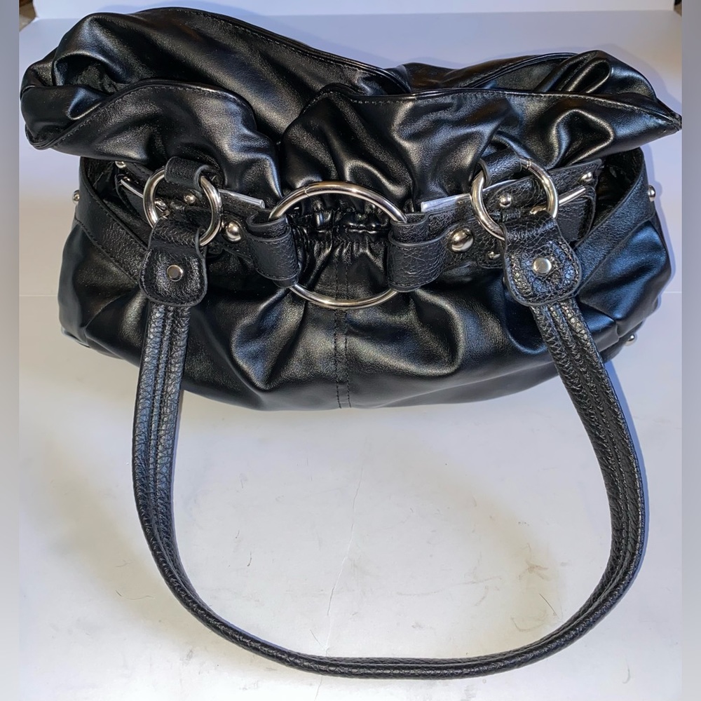 Wilson Leather Black Hobo Bag Pockets Silver Trim